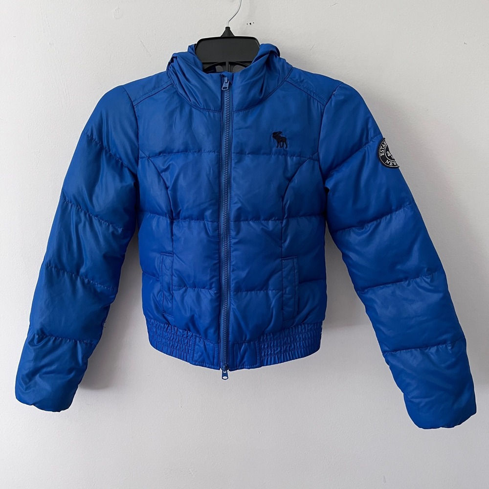 Abercrombie Kids Down Blend Puffer Jacket Hooded S Blue Winter Outerwear Warm